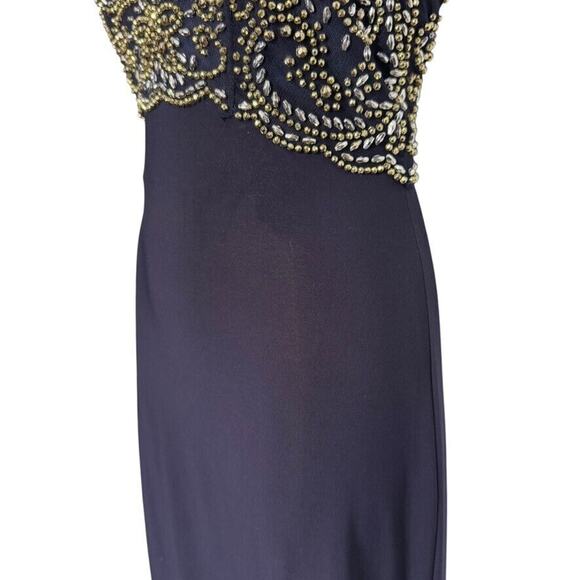Cachet Womens Formal Beaded Illusion Neck USA Made Y2K Navy Dress Long sz 4 - Picture 9 of 15